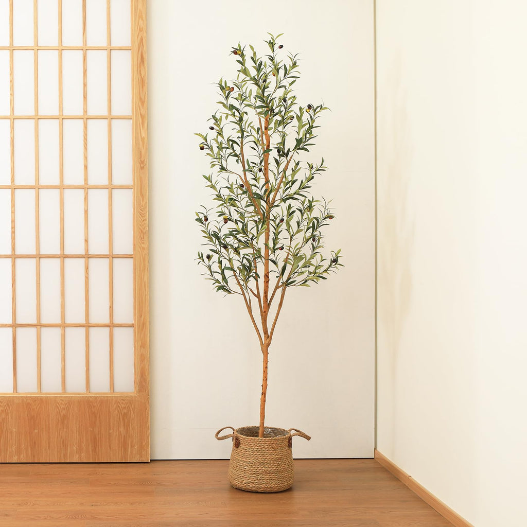 2-Pack 7FT Artificial Olive Trees, Wood Trunks & Silk Leaves