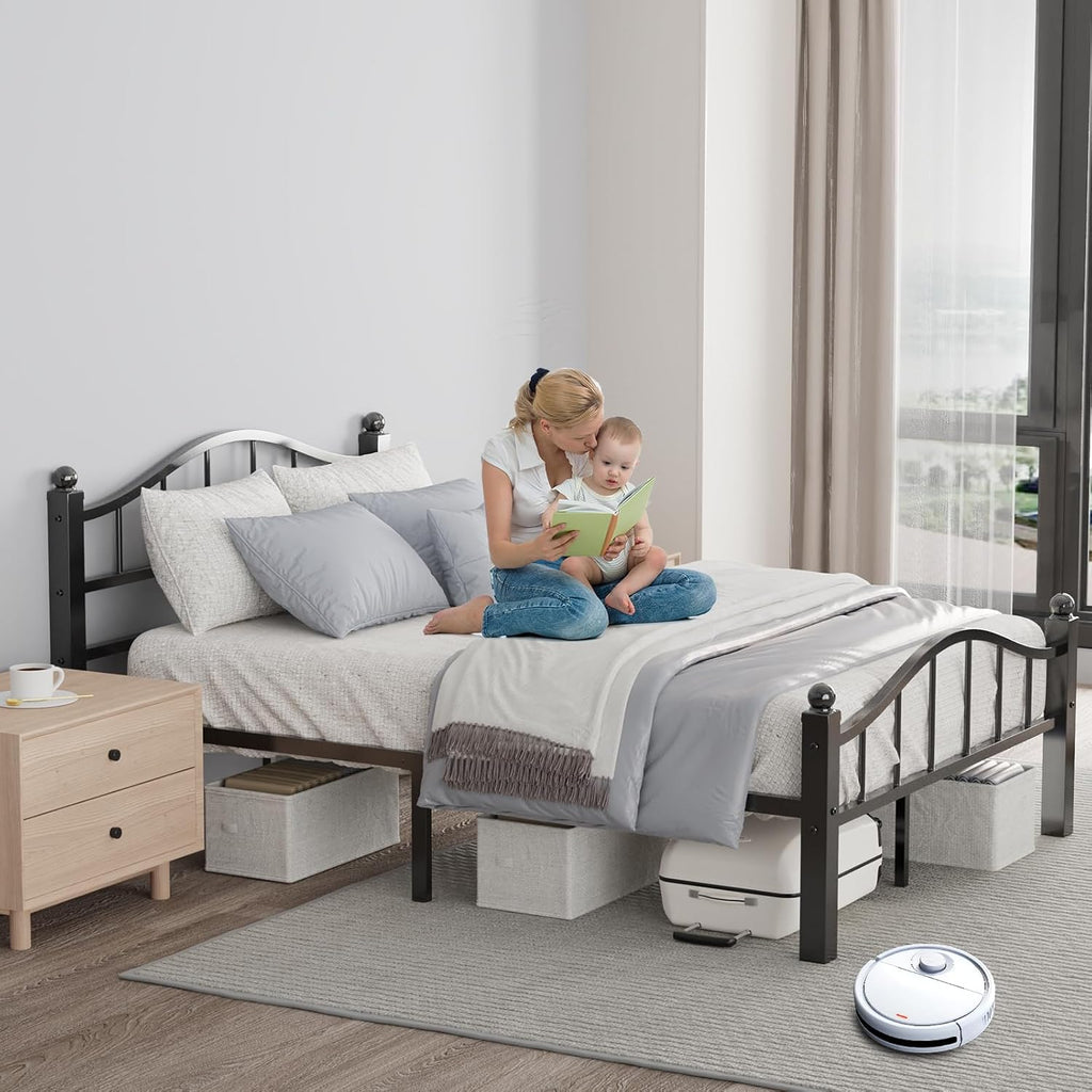 Full Bed Frames with Headboard, Noise-Free Design & Underbed Storage Heavy Duty Metal Bed Frames No Box Spring
