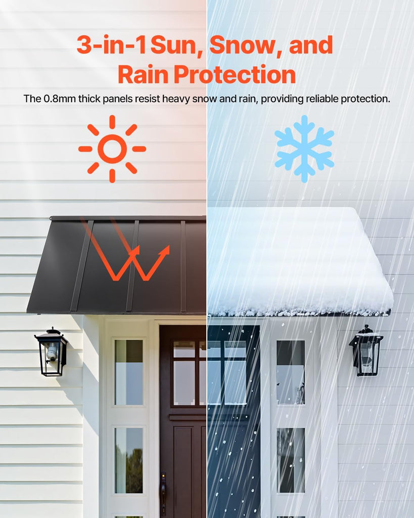 Fixed Metal Awning 80 x 36 in, Window Awning Door Canopy, Stable Triangle Steel Frame Exterior Awnings Rain, and Snow