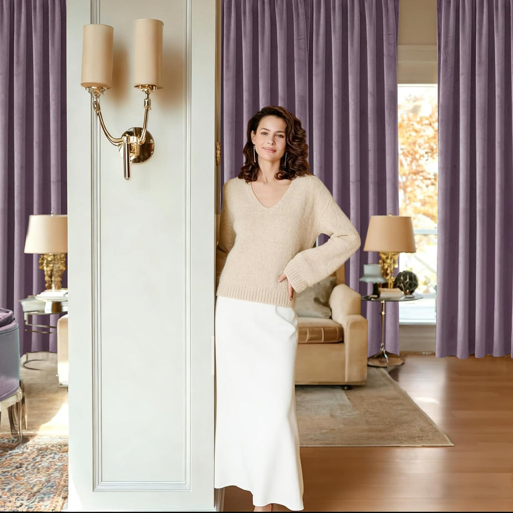 Luxury Velvet Curtains Thermal Insulated Room Darkening Rod Pocket Curtains for Living Room/Sliding