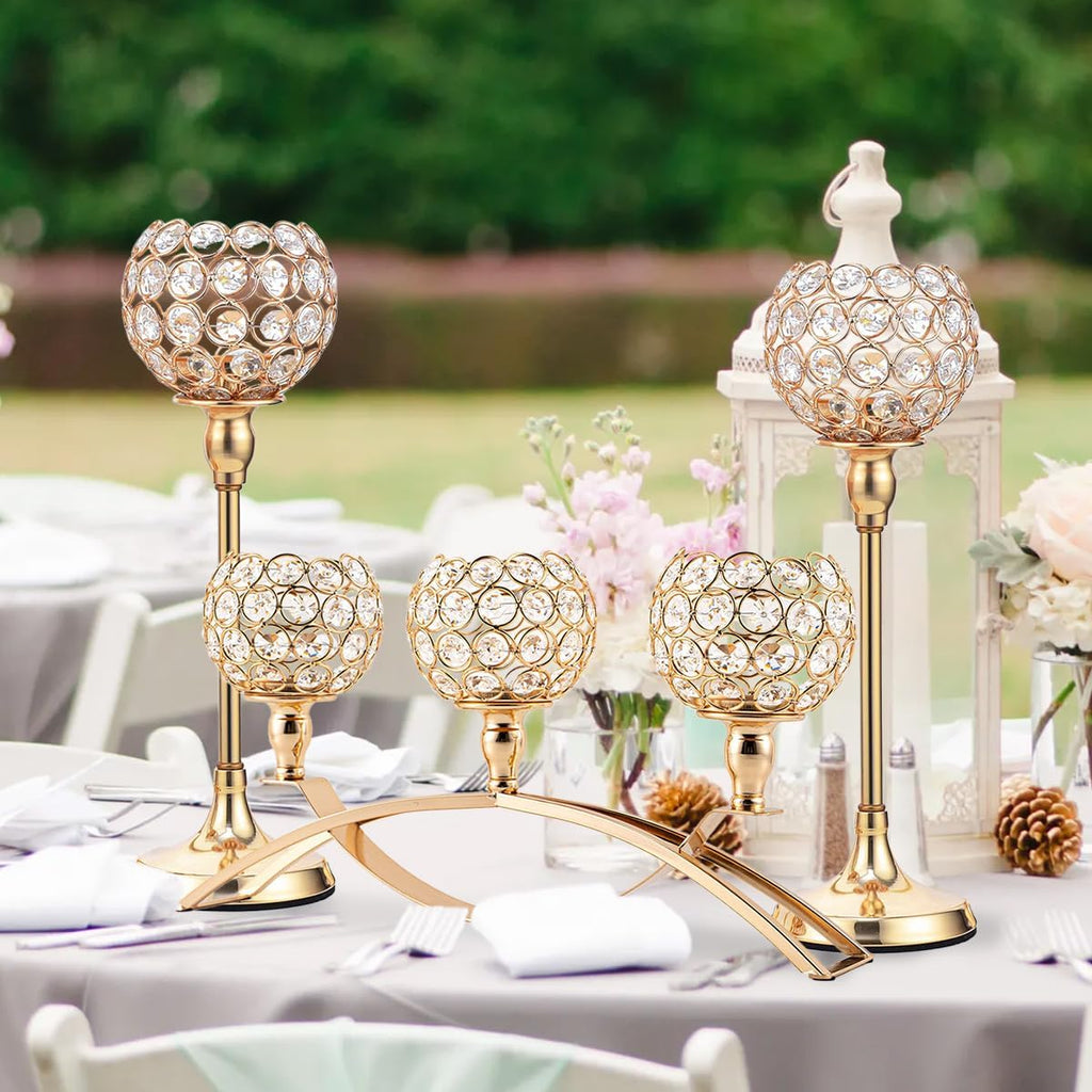 Set of 3 Gold Candle Holders Wedding Table Centerpieces,Tealight Candlestick Candelabra Stand with 3 Arms for