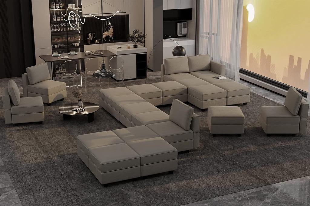 Modular Sectional Sofa with Ottoman Velvet L Shaped Corner Sofa Set Convertible Sectional Sofa with Chaise Velvet