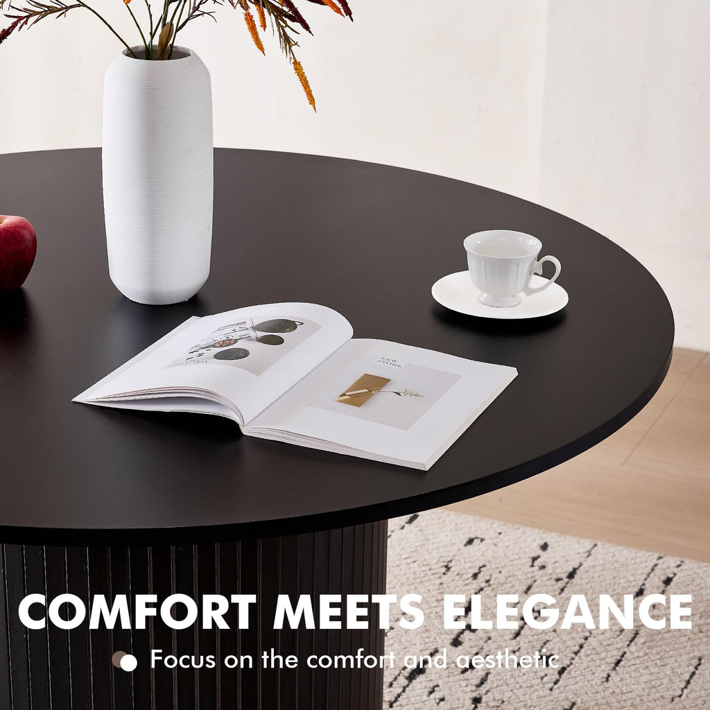 47" Modern Round Dining Table for 4 with Heavy Base, Black