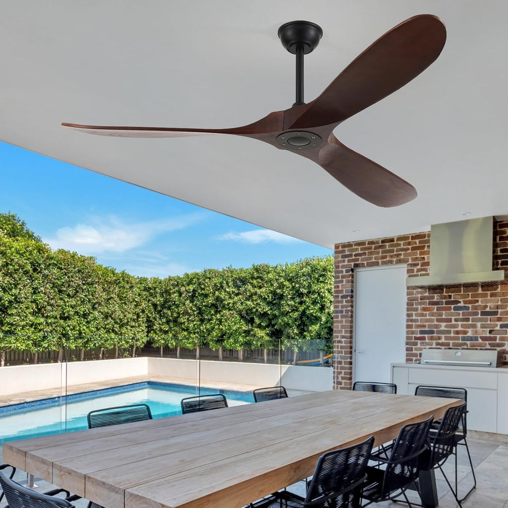 60'' Solid Wood Blades Ceiling Fan without Light,Quiet and Large Airflow with Speed Memory Function