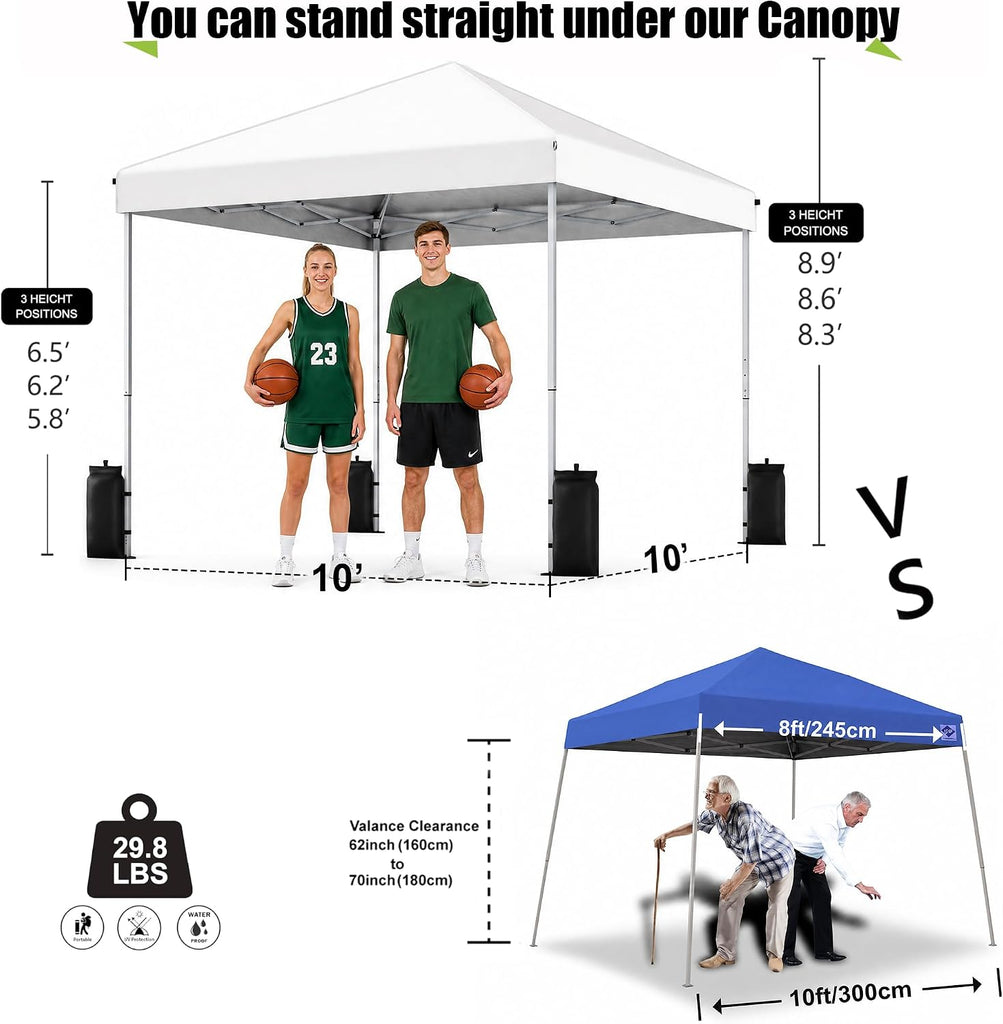 10x10 Pop Up Canopy Tent, One Push Setup, Instant Portable Events, Parties & Camping with 8 Stakes