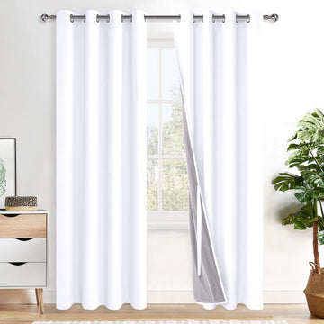 100% Blackout Curtains 2 Panels with Tiebacks- Heat and Full Light Blocking Window Treatment with Black Liner