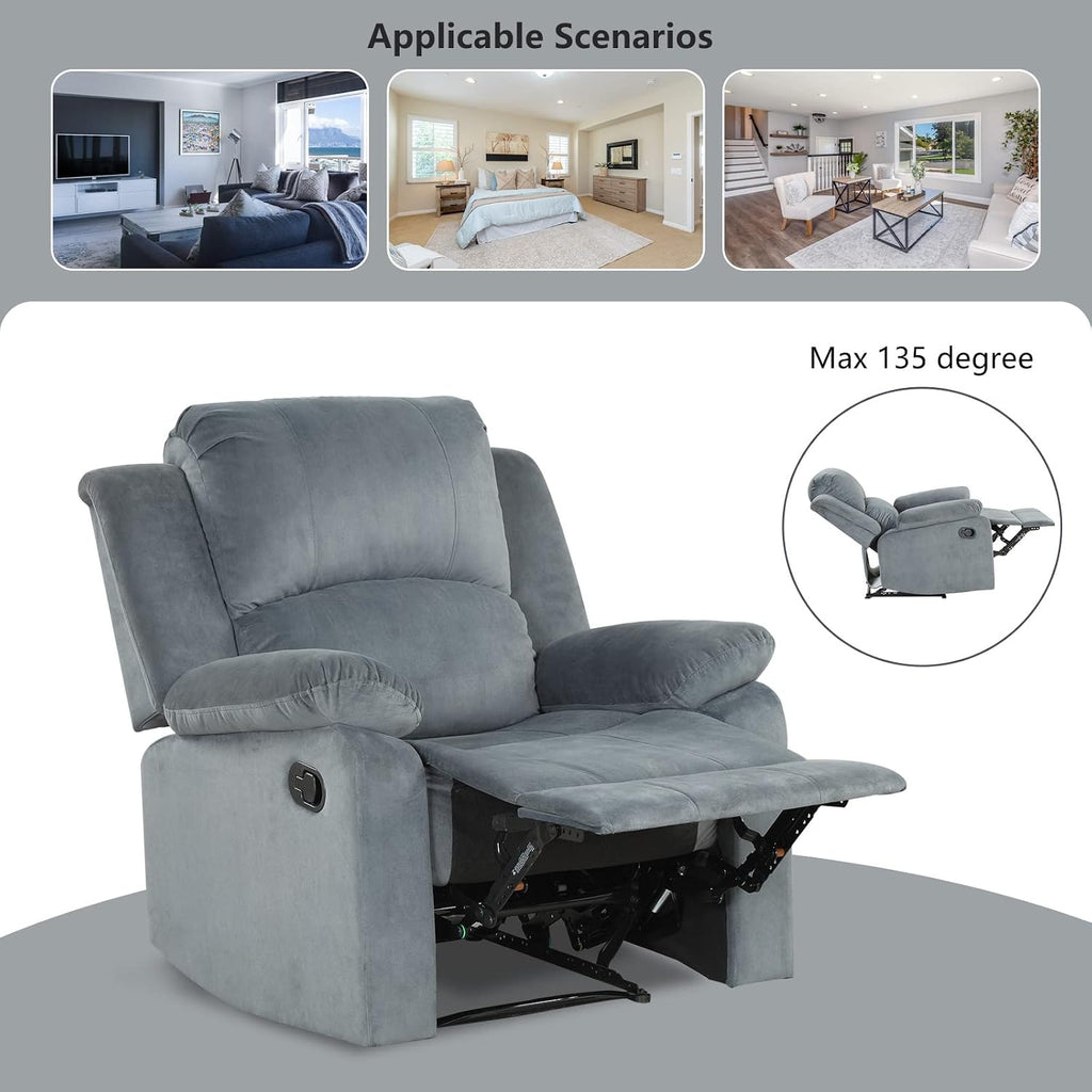 Manual Recliner Chair, Soft Fabric Overstuffed Recliner Single Sofa Chair , Heavy Duty and Safety Reclining Mechanism