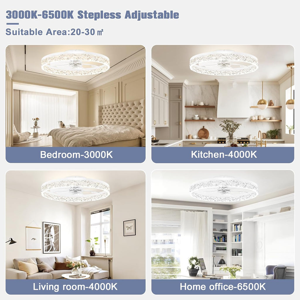 Fandelier Ceiling Fans with Light, 23.6in Low Profile Ceiling Fan with Light and Remote
