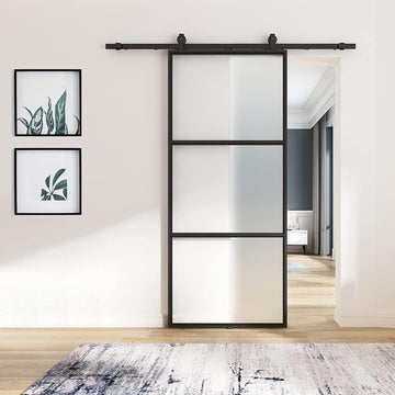 36in x 84in Frosted Glass Barn Door with 6FT Top Mounted Hardware kit Include Soft Close Mechanism B