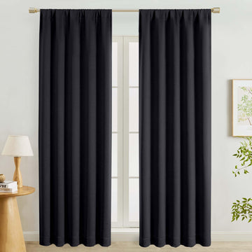 Black Blackout Curtains 90 Inches Long 2 Pcs, Modern Farmhouse Decor Rod Pocket Window Curtains Dining Room, Thermal