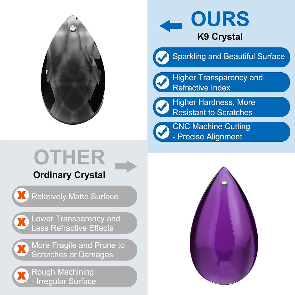 K9 Crystal Pendants Teardrop Beads, 6 Pack 38mm Chandelier Prisms Parts Hanging Beads DIY Lamp for Arts Crafts