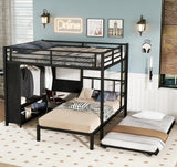 Queen Over Twin XL bunk Bed with Foldable Desk and Wardrobe and Twin Trundle, loft Bed with Desk and Desk