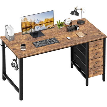 Computer Desk with Drawers - 55 Inch Long Study Work Writing Desk Bedroom, Reversible Simple Modern Cute PC Desks