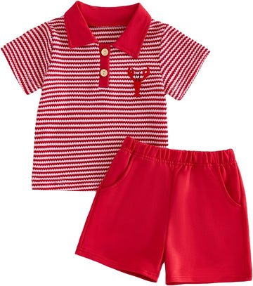 Baby Boy Outfit Embroidered Short Sleeve Collared Shirt and Shorts 2Pcs Set