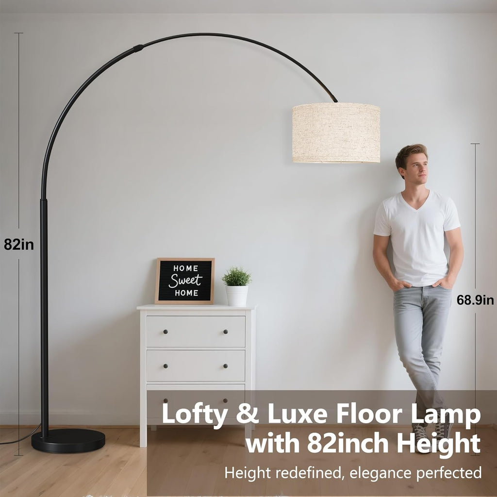 82" Tall Arc Floor Lamps, Large Floor lamp with Length Adjustable, Modern Curved Floor lamp, Corner Lamp, Black