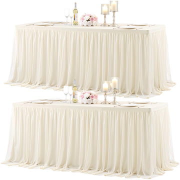 2 Pack 6ft Ivory Tulle Tablecloth for Rectangle Tables 6 Foot Ivory Wedding Table Cloths Rectangular Wrinkle Free