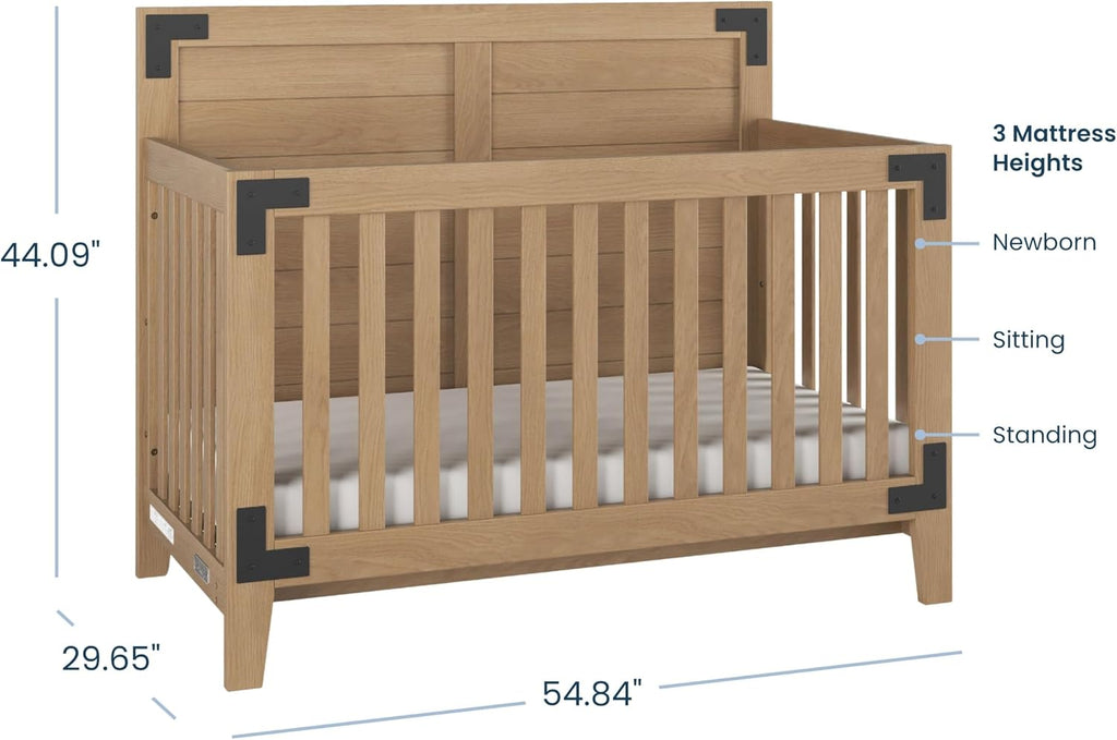 Lucas Design 4-in-1 Convertible Baby Crib Nursery Furniture Set - Baby Bed, Toddler Bed and Full Bed, 3 Adjustable