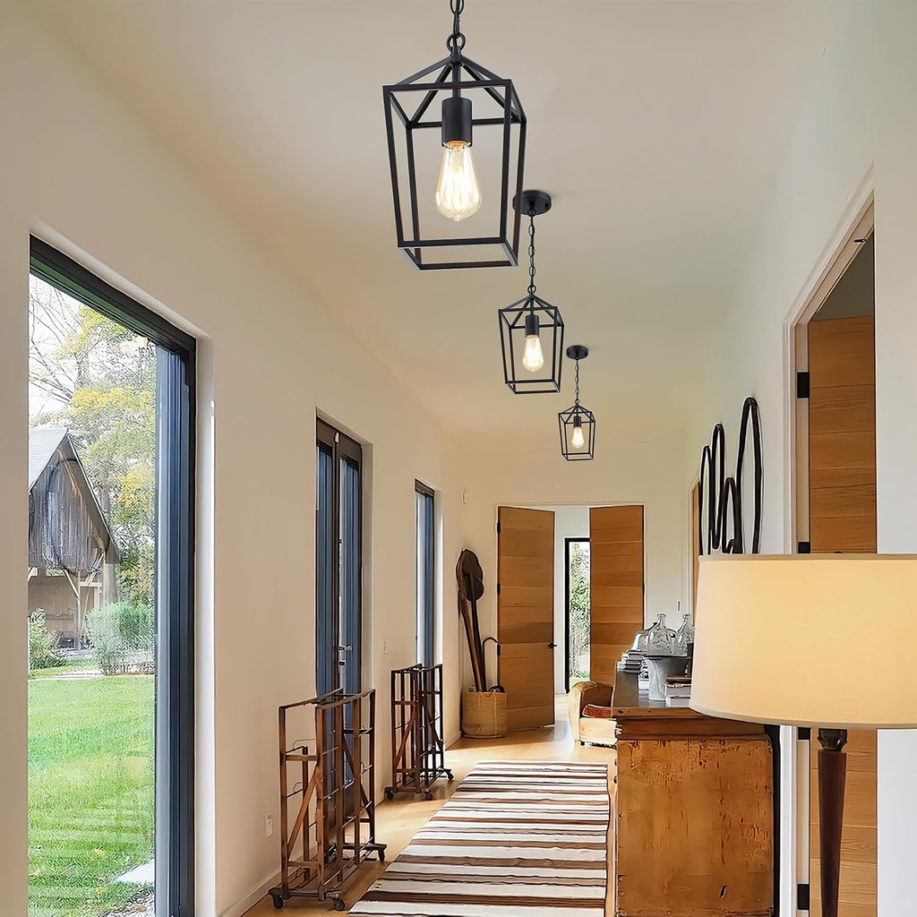 2-Pack Farmhouse Pendant Lights Kitchen Island, Black Pendant Light Fixtures Hanging Lamp for Dining Room, Modern