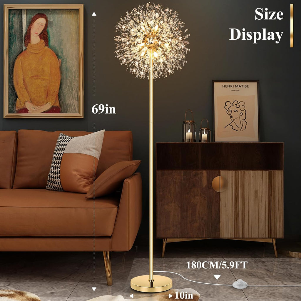 69'' Crystal Floor Lamp, Modern Standing Lamp with 738PCS K9 Crystals, Tall Lamp Pole Light Office