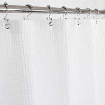 Waffle Weave Shower Curtain Fabric White, 72x72 | Heavy Weight Fabric, Cotton Blend, Hotel Luxury Spa, Machine