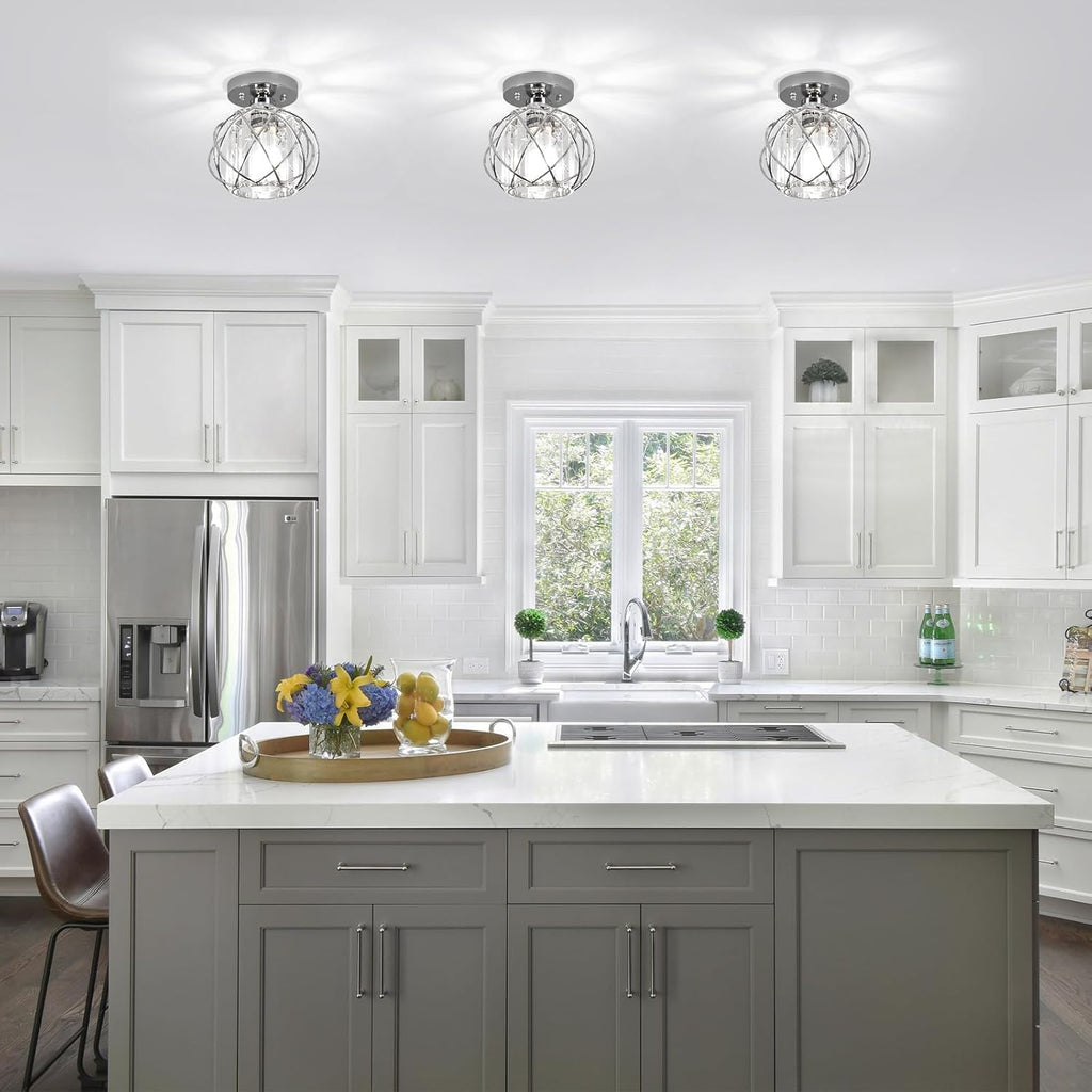 Hallway Light Fixtures Ceiling,Modern Chrome Crystal Ceiling Lights Fixture, Semi Flush Mount E26 Small Hallway