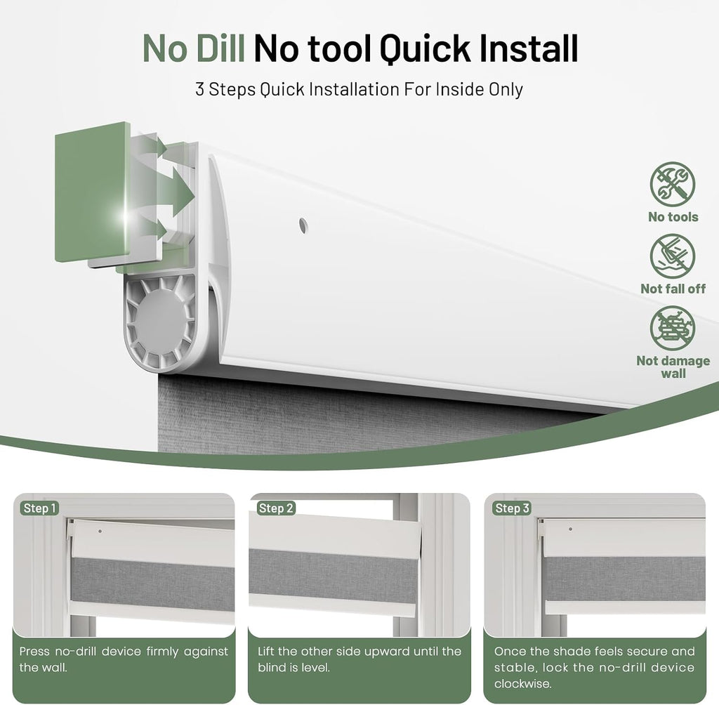 No Drill Motorized Blinds with Remote, White,23" W x 72" H