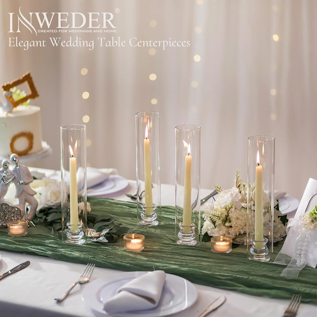 Hurricane Glass Candle Holders: 12" Tall Cylinder Cover Set of 6 | for 0.87" Taper, Windproof Chimney Cover, Clear