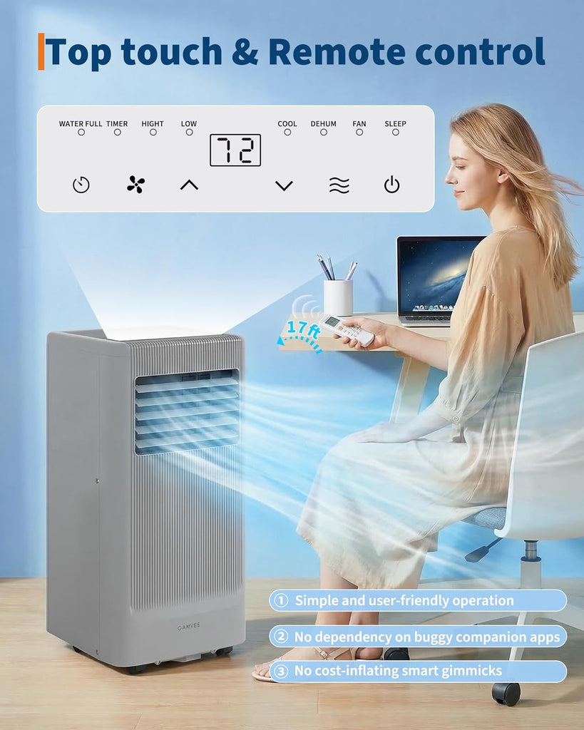 10000BTU Portable Air Conditioner,Up to 450 Sq.Ft. Remote Control Silent Portable AC Unit, Dehumidifier,Fan