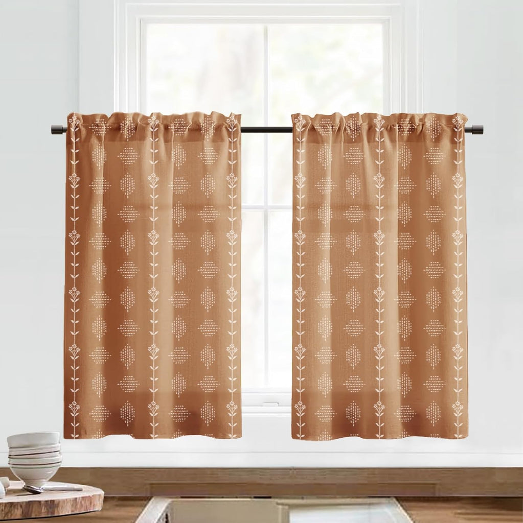 Boho Farmhouse Kitchen Curtain,Rustic Style Terracotta Western Curtains for Bedroom Living Room,Sets of 2 Panels,36