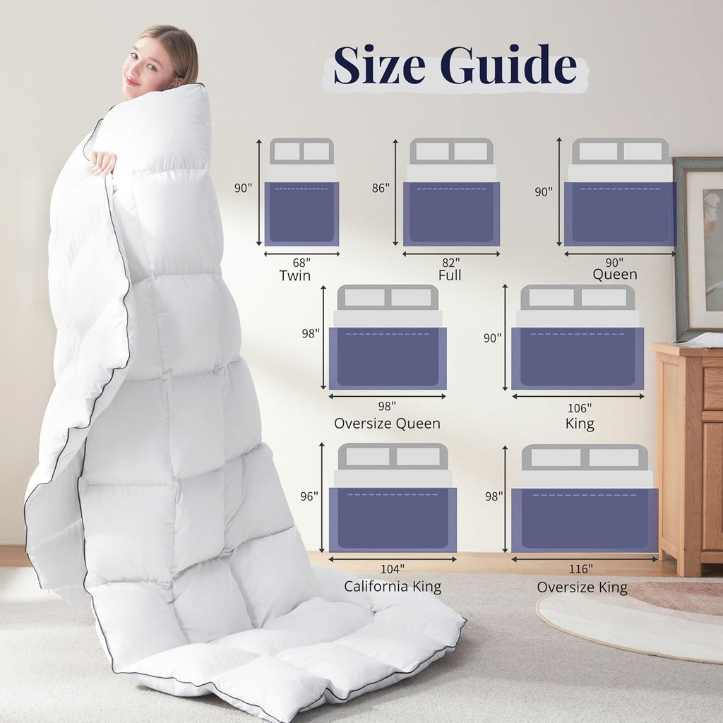 Goose Down Duvet Insert Queen - All Season Cool Touch, 100% Cotton Shell for Hot Sleepers, Lightweig
