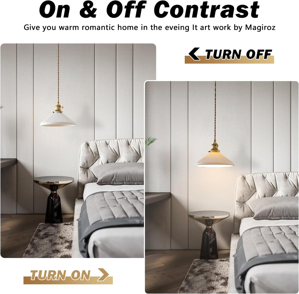 Pendant Light 2-Pack, Gold & Ceramic Shade for Kitchen Island, 8.7" | White ceramic shade, kitchen island dining