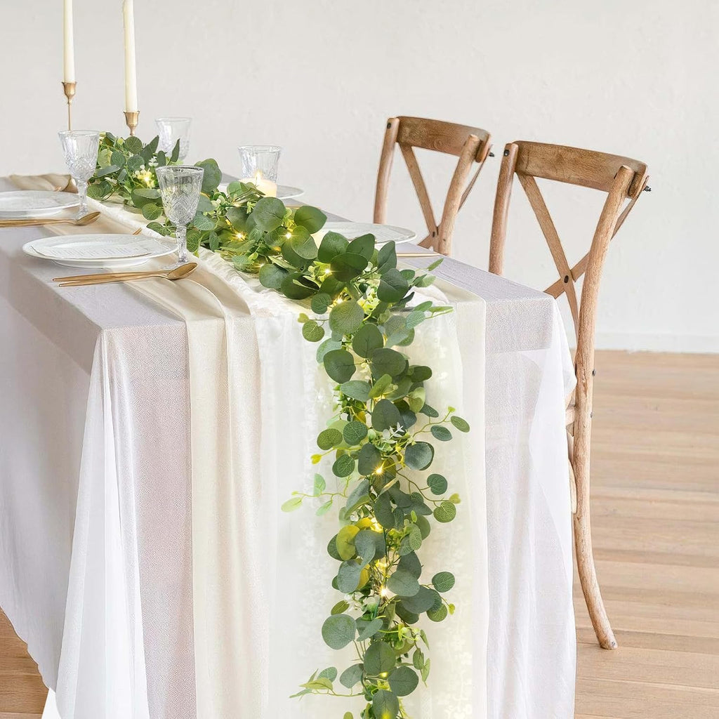 Artificial Eucalyptus Garland with Lights, 6FT Artificial Greenery Summer Garlands, Battery Operated Twig Vine - Set of 2