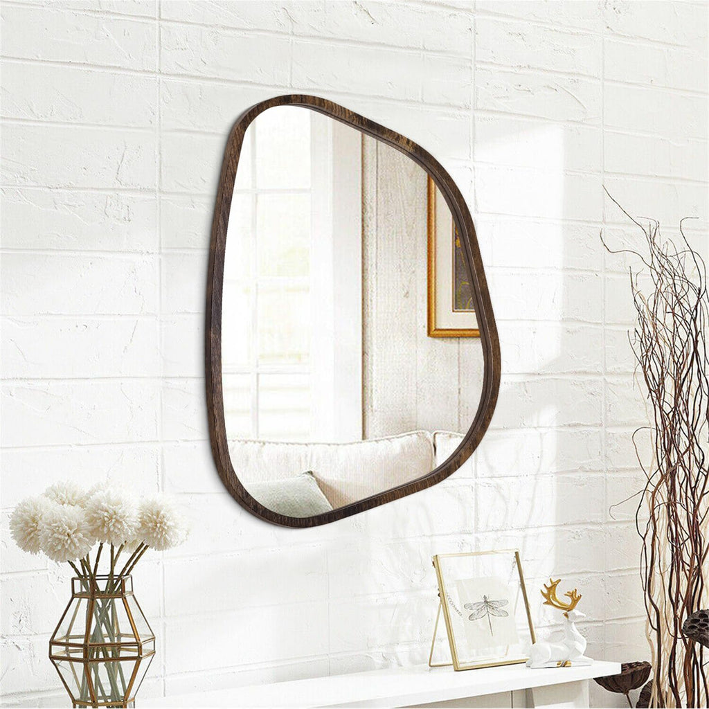 Asymmetrical Mirror Irregular Oval Wall Mirror Modern Wood Frame Unique Shape Wall Mounted Vanity Artistic Mirror