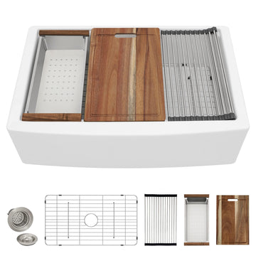 33"x21" White Farmhouse Sink Workstation Apron Front
