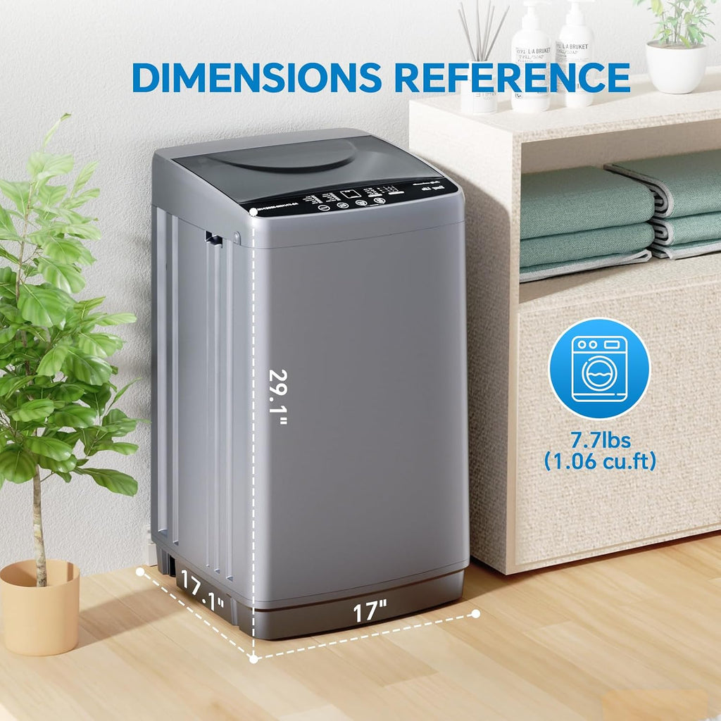 Portable Washing Machine, 7.7 lbs Full-Automatic Compact Laundry Washer, Stainless Steel Drum, 10 Wash Cycles