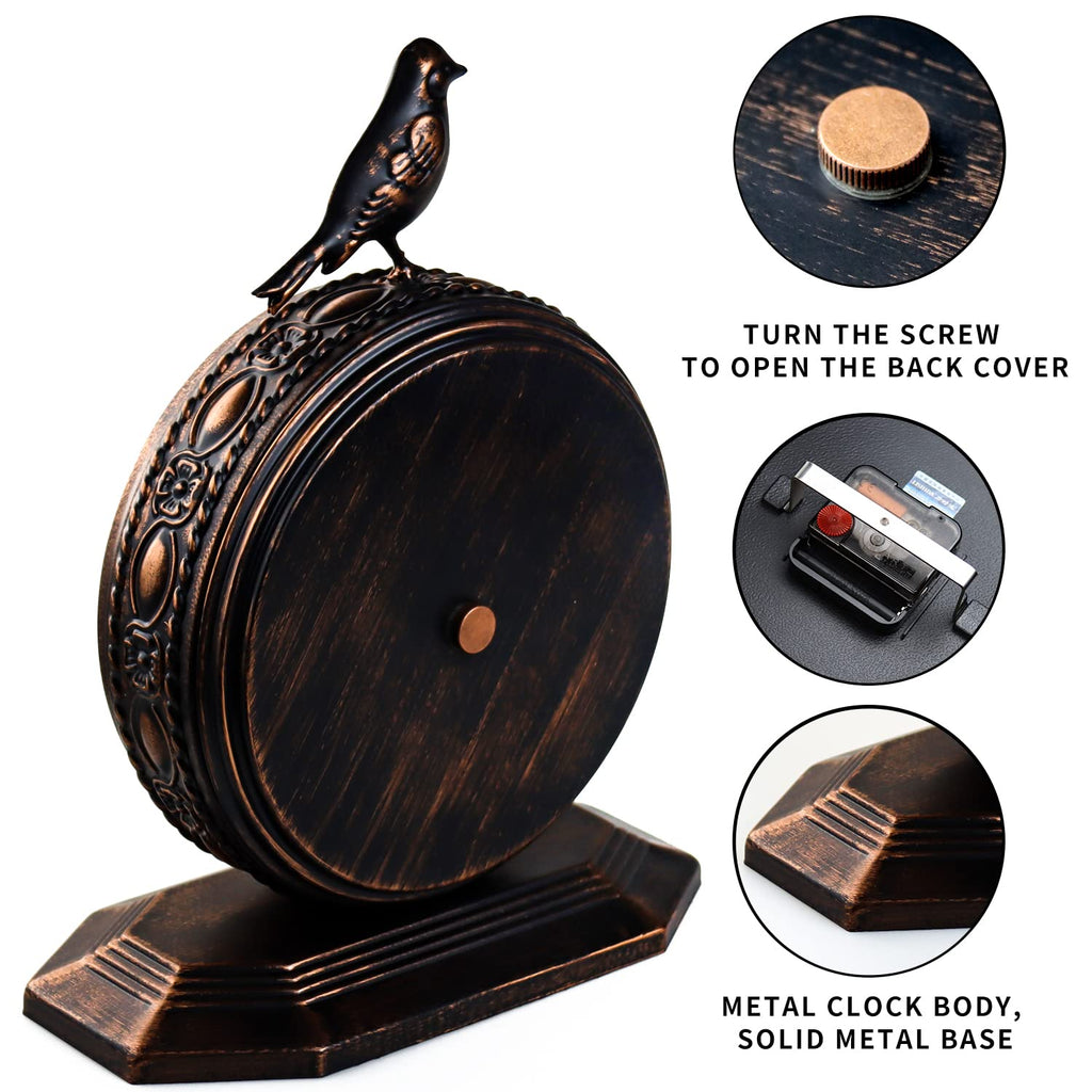 Desk Clock Kitchen Vintage Table Clock Mantel Desktop Farmhouse Tabletop Metal Clock Living Room Silent Decor Battery