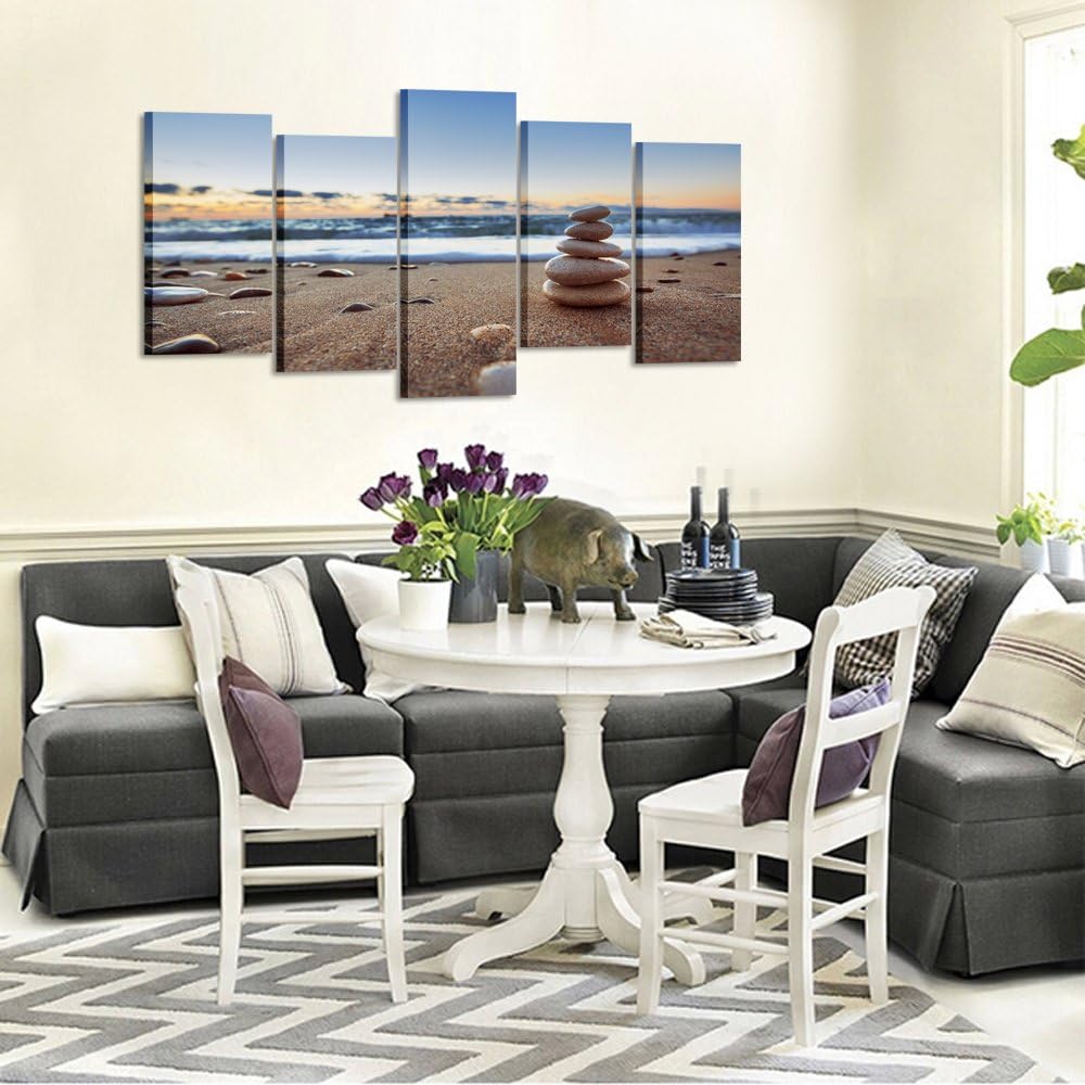 5 Pieces Canvas Prints Wall Art Zen Stones Balance Pebbles Stack on Beach Modern Wall Decor Stretched Gallery Canvas