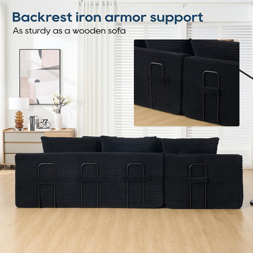 104.33" Modern L Shaped Sectional Couch with Soft Corduroy Fabric and Steel Frame, No Assembly Modular Convertible