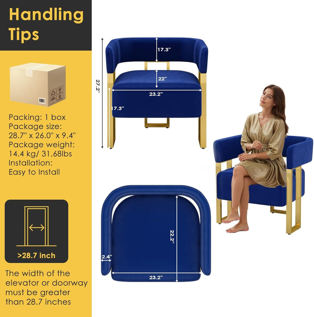 Modern Navy Blue Velvet Accent Chair Set of 2, Barrel Chairs Set of 2, Arm Side Chairs Bedroom (2, Blue)