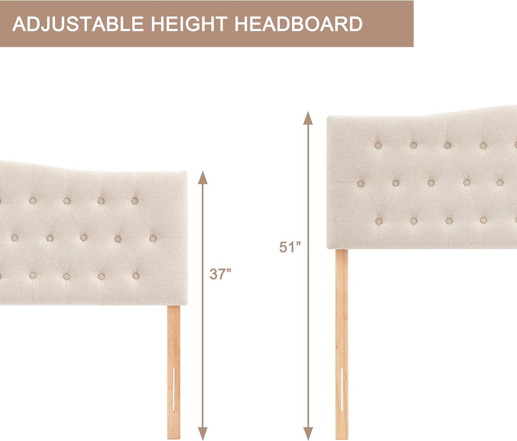 Tufted Upholstered Headboard Queen, Sturdy and Durable Solid Wood Bed headboard, Fabric Headboard Adjustable Height