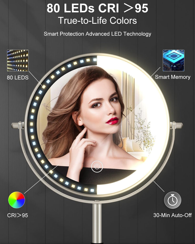 Makeup Mirror with Lights, 1X/30X Lighted Magnifying Mirror Height Adjustable, 3000mAh Rechargeable Double Sided