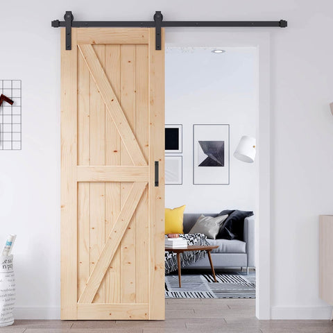 32in x 84in Sliding Barn Door with 5.5FT Barn Door Hardware Kit & Handle Included,DIY Assemblely,Eas