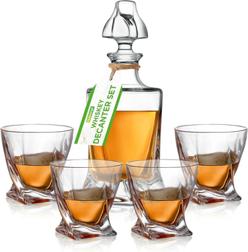 Kitchen Whiskey Decanter Set, Crystal Glass, Includes Four 750Ml Glasses, Elegant Home Bar, Naturally Aerates