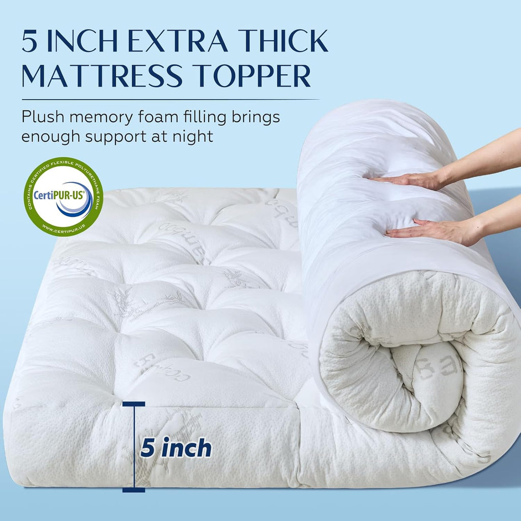 5 Inch Cooling Bamboo Mattress Topper Full Size 54X75 in 2000 Gsm Full