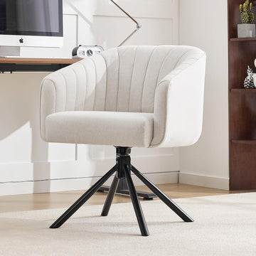 Swivel Desk Chair No Wheels, Modern Upholstered Office Chairs Stationary, Comfy Dining Chairs with Mid Back, Accent
