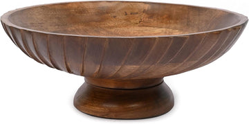 Mango Wood Decorative Wooden Bowl Hand Carved Home Decor for Dining Table Center, Living Room, Kitchen Décor (12" x