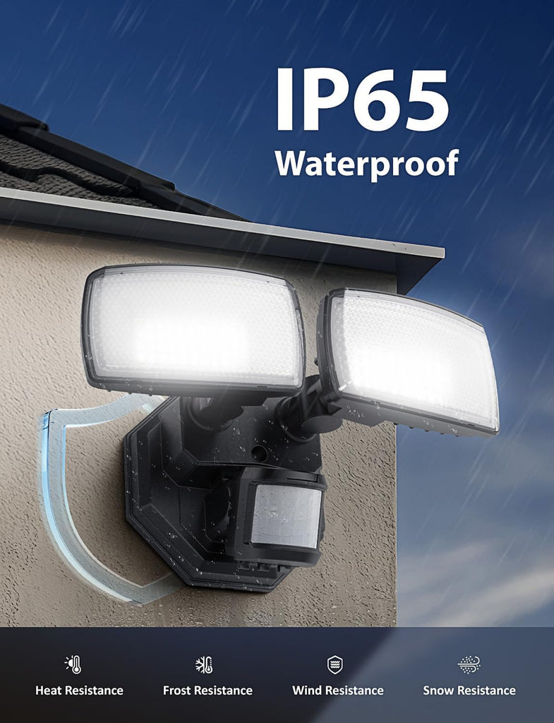 32W 2 Head Motion Sensor Outdoor Lights, 3200LM 6500K LED Security Light Hardwired, Dusk to Dawn, Motion Detector