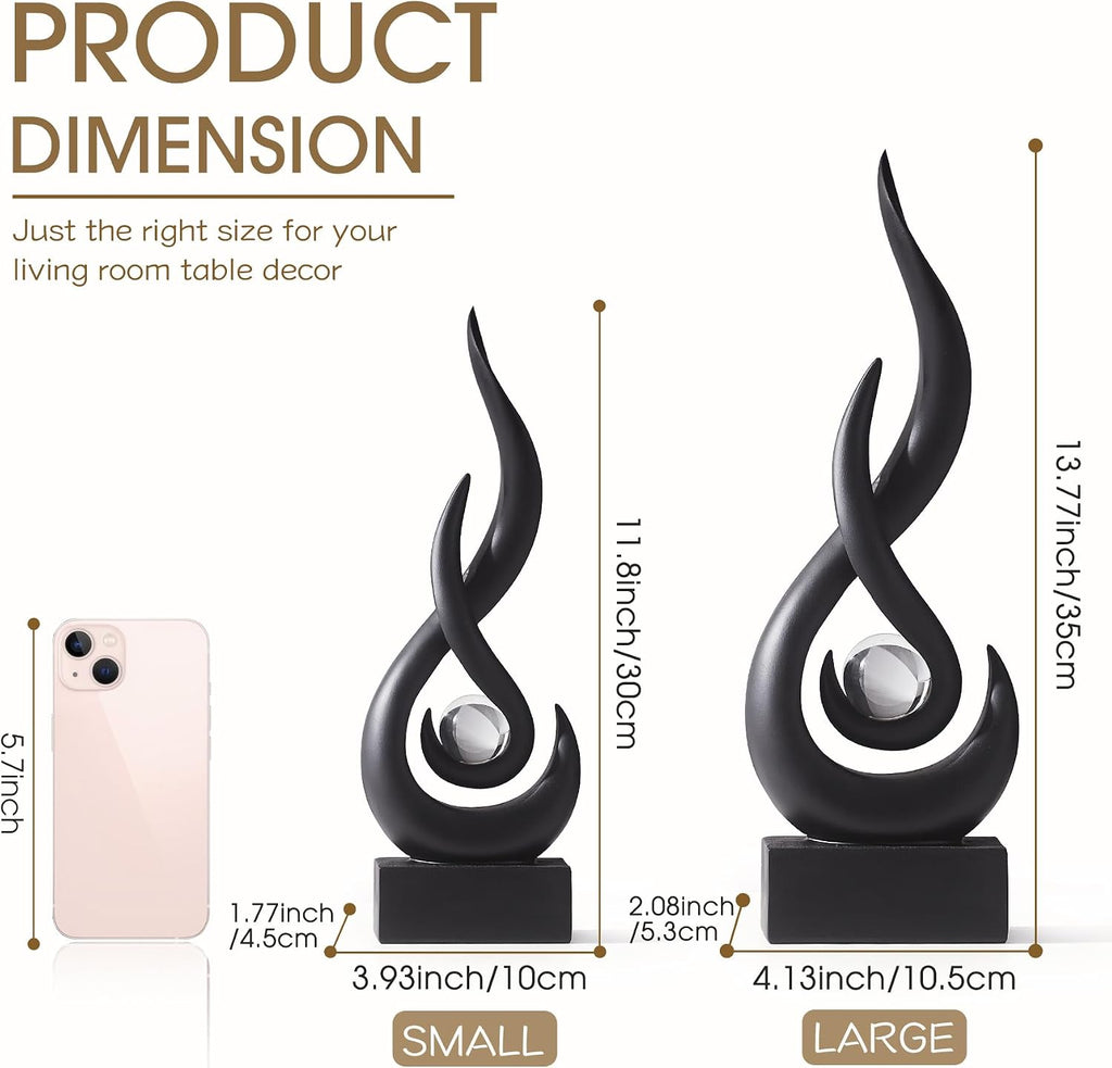 Black Flame Statue, 11.8" Abstract Resin Sculpture for Modern Home Decor, Minimalist Art Figurine for Shelf Coffee