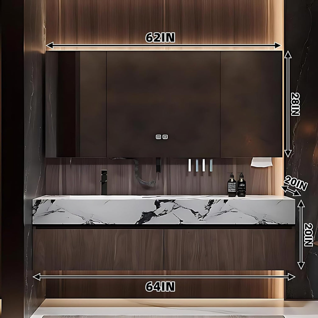 Bathroom Vanity with Sink - Modern Bathroom Sink Cabinet & Smart Mirror Cabinet Set | Wall Mounted | Equipped with