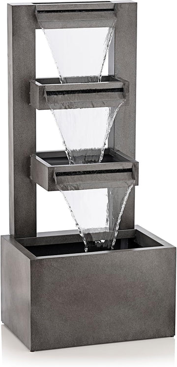43" Tall Multi-Tier Waterfall Fountain - Industrial Style Water Feature, Relaxing Water Flow, and Serene Landscaping